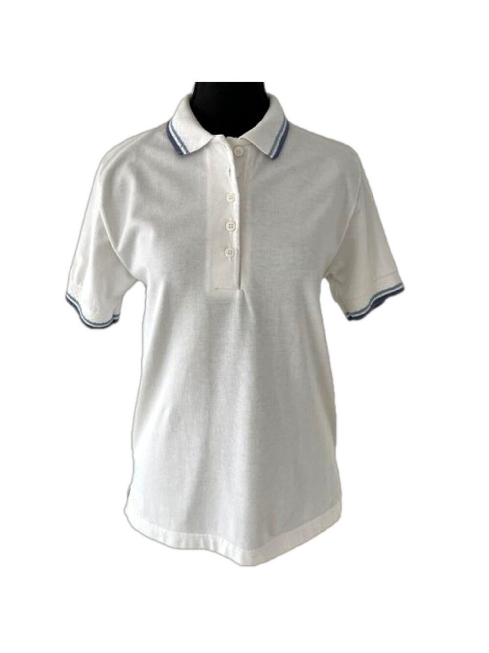 JANTZEN CLASSICS White Polo Shirt Blue Trim Made in Canada Tennis Preppy